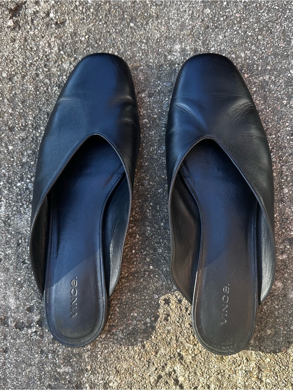 Vince Black Leather Square-Toe Slip-On Mules size 10